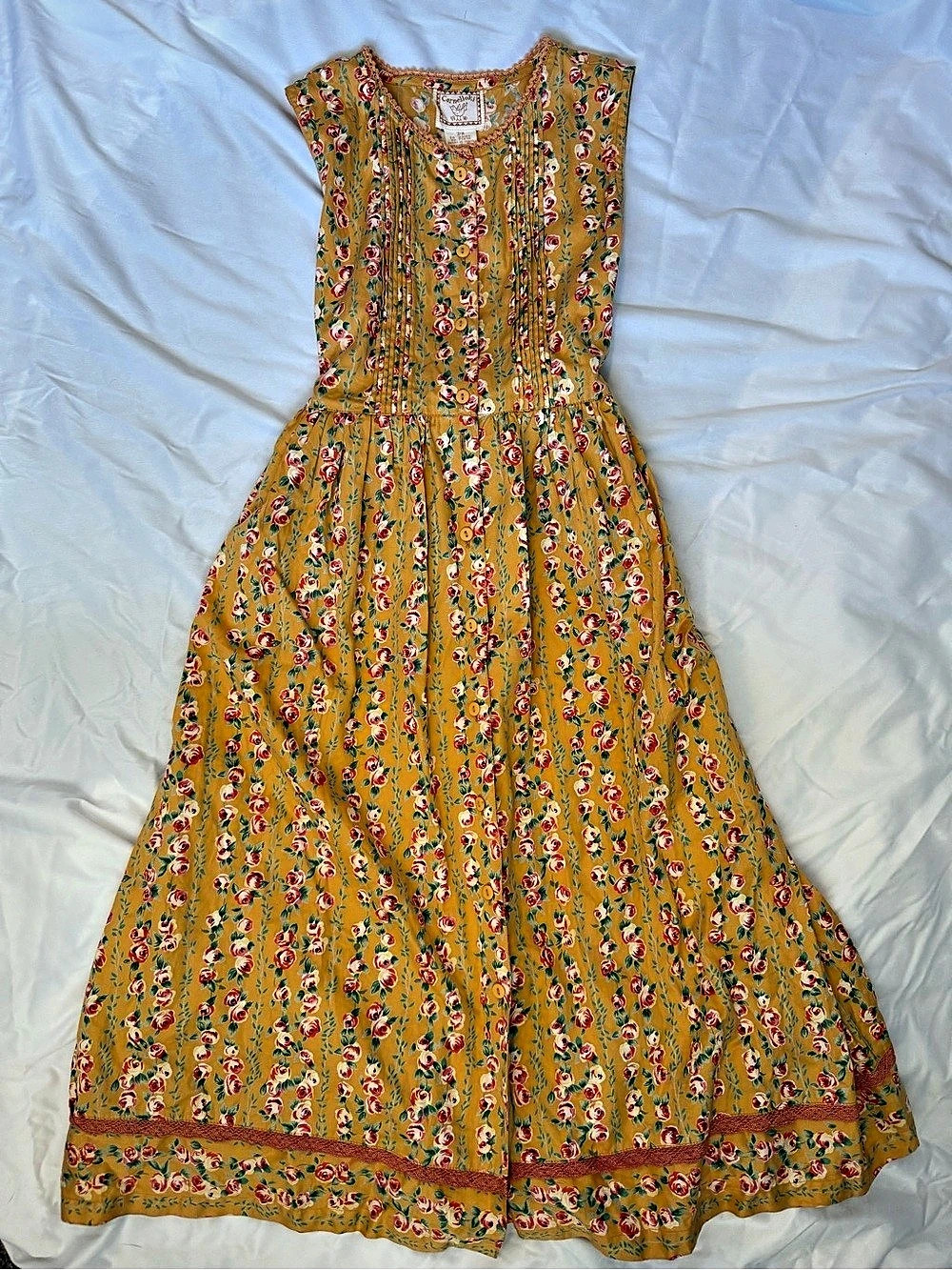 Vintage 100% Cotton Floral Maxi Dress Yellow Size 7/8